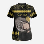 Personalised Melbourne Cup Australia Scrub Top Gorgeous Lady Yellow Rose