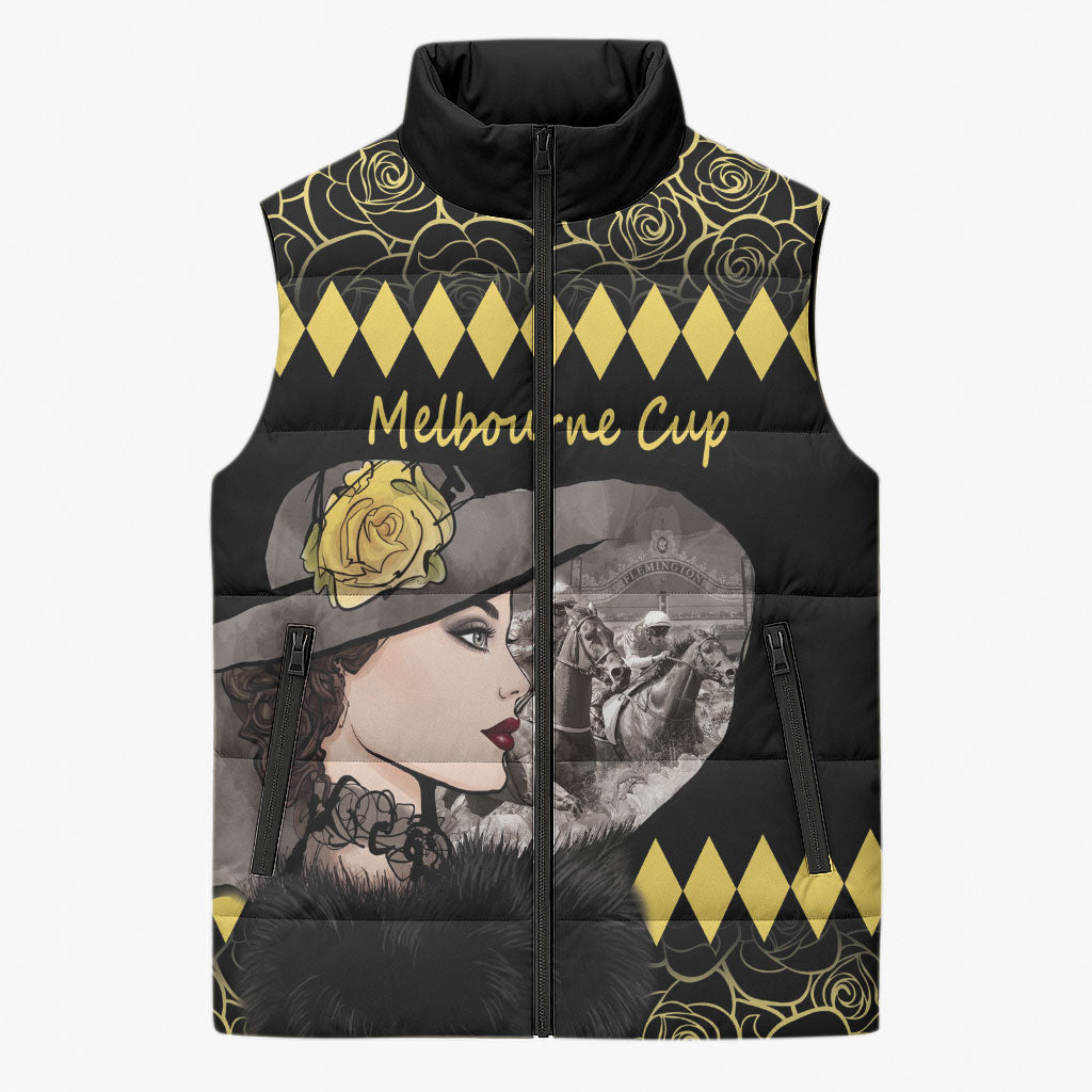 Personalised Melbourne Cup Australia Sleeveless Puffer Jacket Gorgeous Lady Yellow Rose
