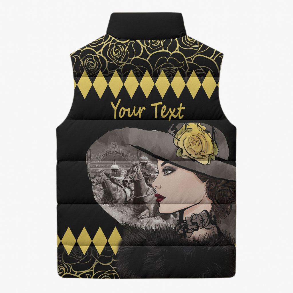Personalised Melbourne Cup Australia Sleeveless Puffer Jacket Gorgeous Lady Yellow Rose