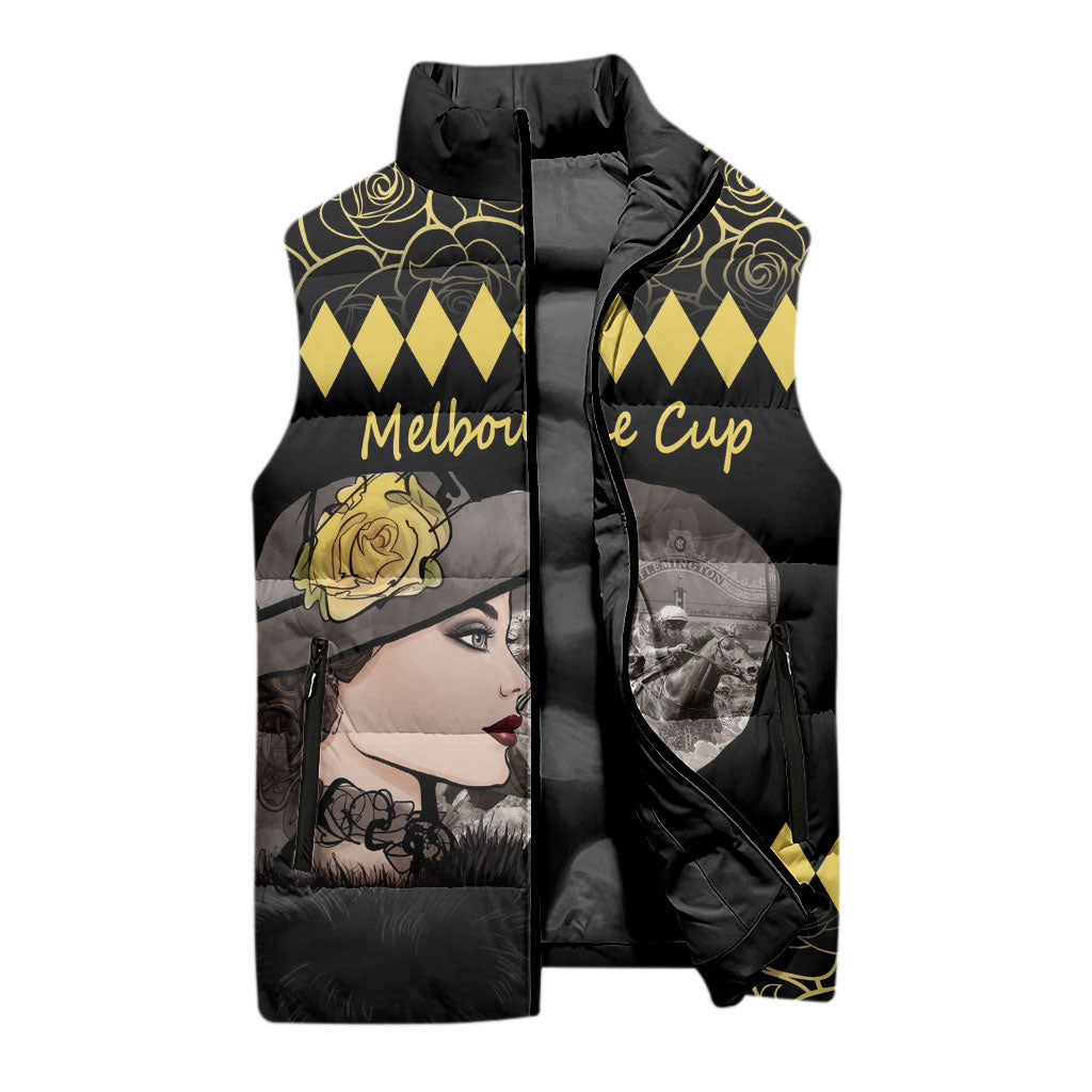 Personalised Melbourne Cup Australia Sleeveless Puffer Jacket Gorgeous Lady Yellow Rose