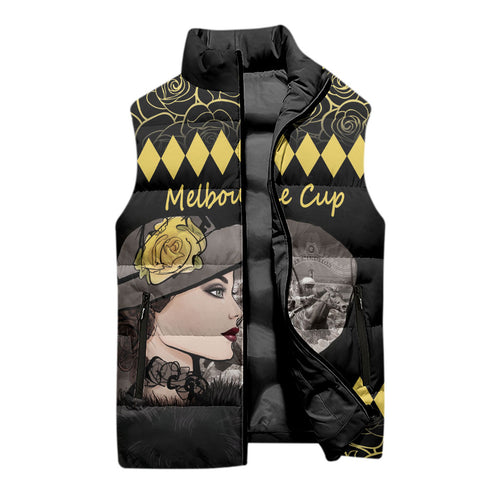 Personalised Melbourne Cup Australia Sleeveless Puffer Jacket Gorgeous Lady Yellow Rose
