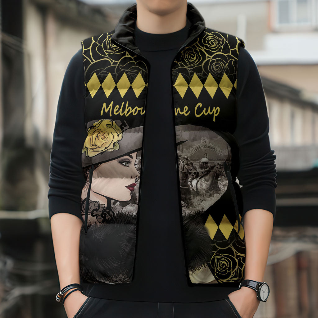 Personalised Melbourne Cup Australia Sleeveless Puffer Jacket Gorgeous Lady Yellow Rose