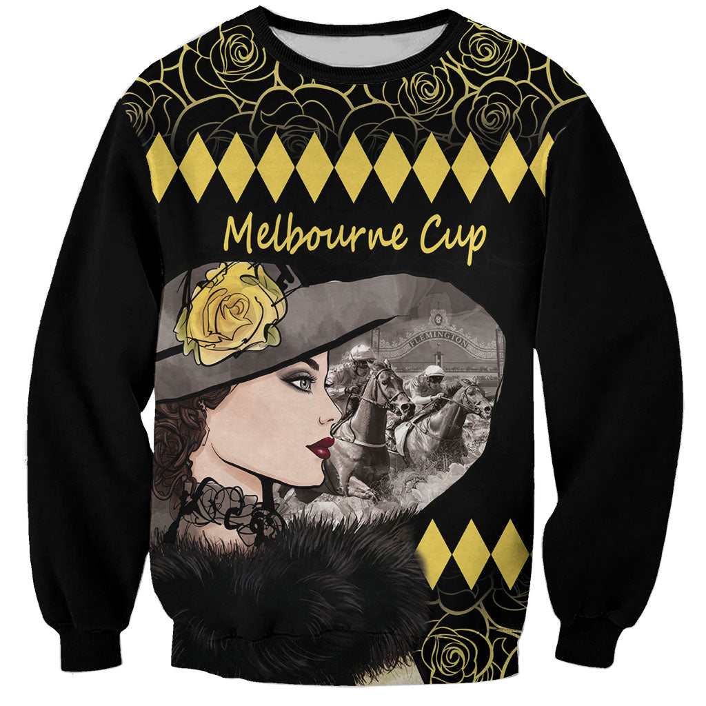 Personalised Melbourne Cup Australia Sweatshirt Gorgeous Lady Yellow Rose