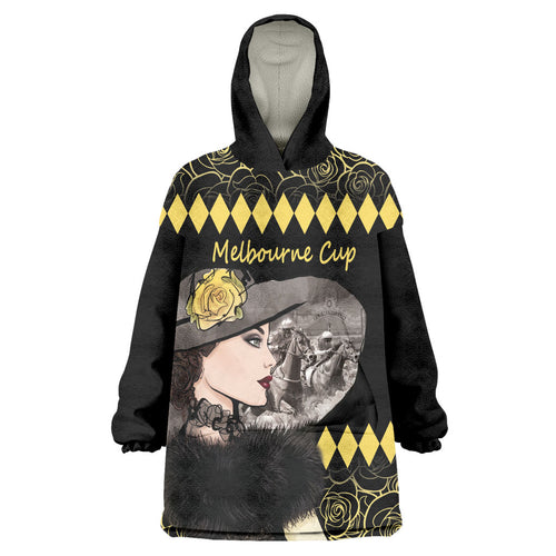 Personalised Melbourne Cup Australia Wearable Blanket Hoodie Gorgeous Lady Yellow Rose