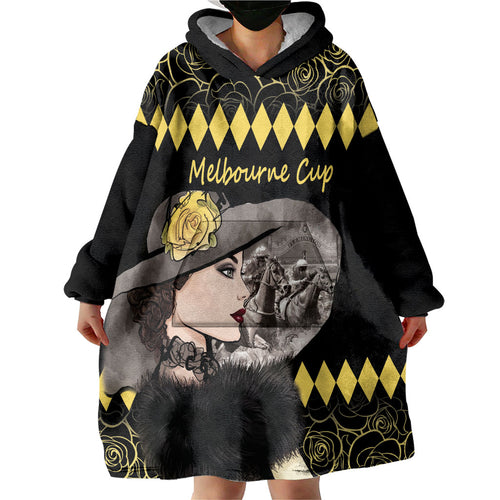 Personalised Melbourne Cup Australia Wearable Blanket Hoodie Gorgeous Lady Yellow Rose