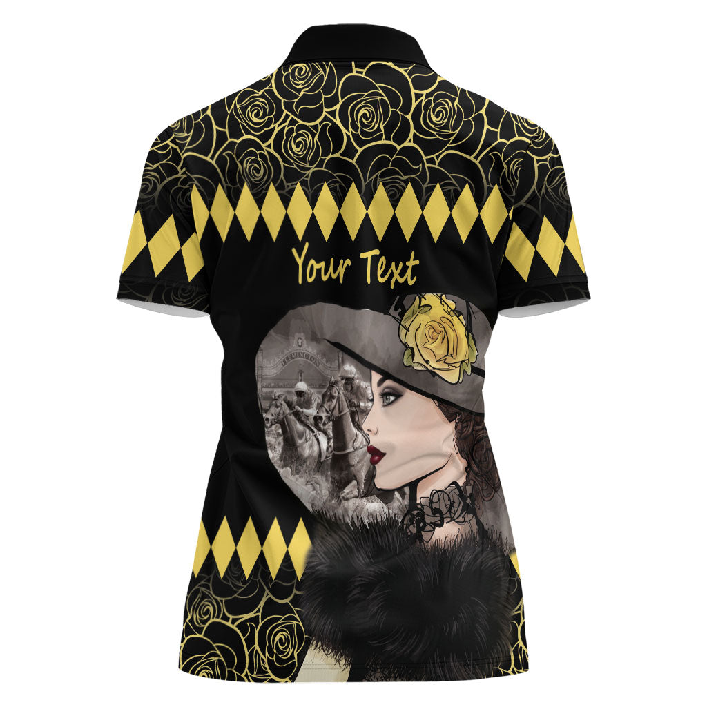 Personalised Melbourne Cup Australia Women Polo Shirt Gorgeous Lady Yellow Rose