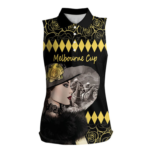 Personalised Melbourne Cup Australia Women Sleeveless Polo Shirt Gorgeous Lady Yellow Rose