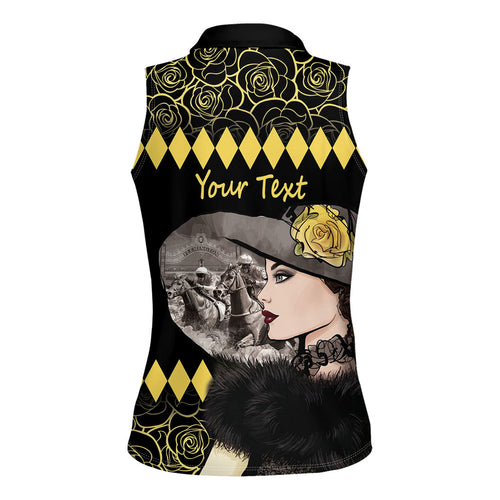 Personalised Melbourne Cup Australia Women Sleeveless Polo Shirt Gorgeous Lady Yellow Rose