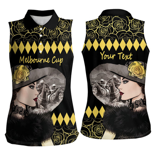 Personalised Melbourne Cup Australia Women Sleeveless Polo Shirt Gorgeous Lady Yellow Rose