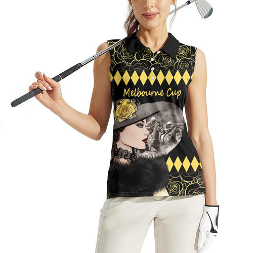 Personalised Melbourne Cup Australia Women Sleeveless Polo Shirt Gorgeous Lady Yellow Rose