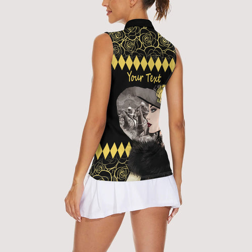 Personalised Melbourne Cup Australia Women Sleeveless Polo Shirt Gorgeous Lady Yellow Rose