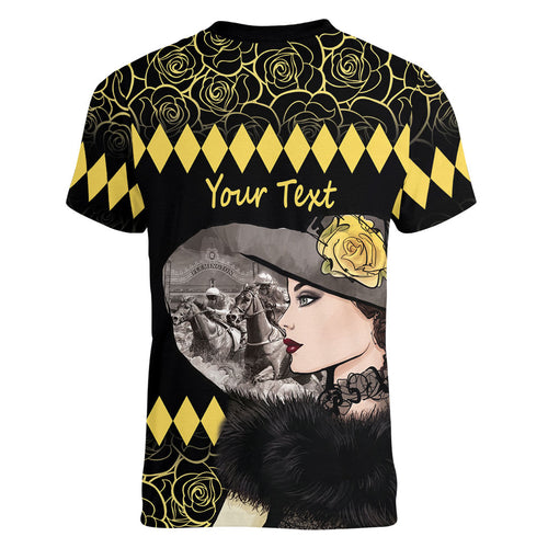Personalised Melbourne Cup Australia Women V-Neck T-Shirt Gorgeous Lady Yellow Rose