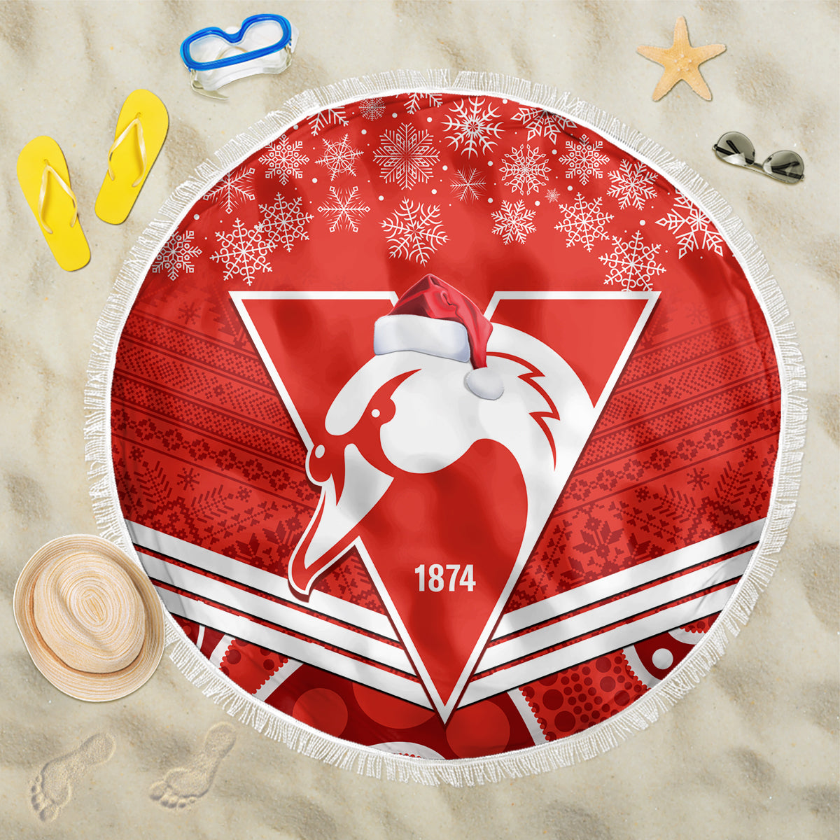 personalised-swans-football-christmas-beach-blanket-merry-xmas-2023-mix-aboriginal-art