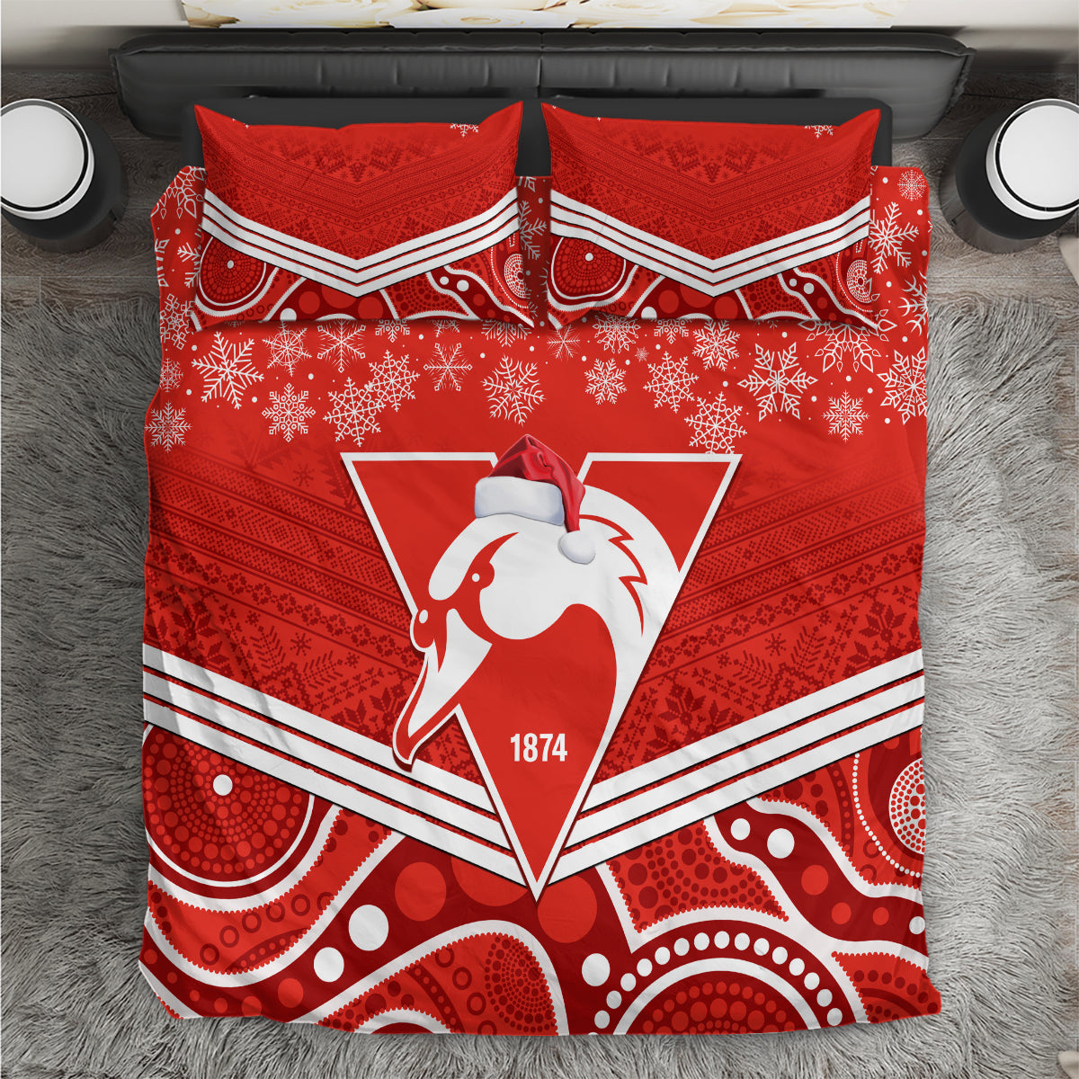 personalised-swans-football-christmas-bedding-set-merry-xmas-2023-mix-aboriginal-art