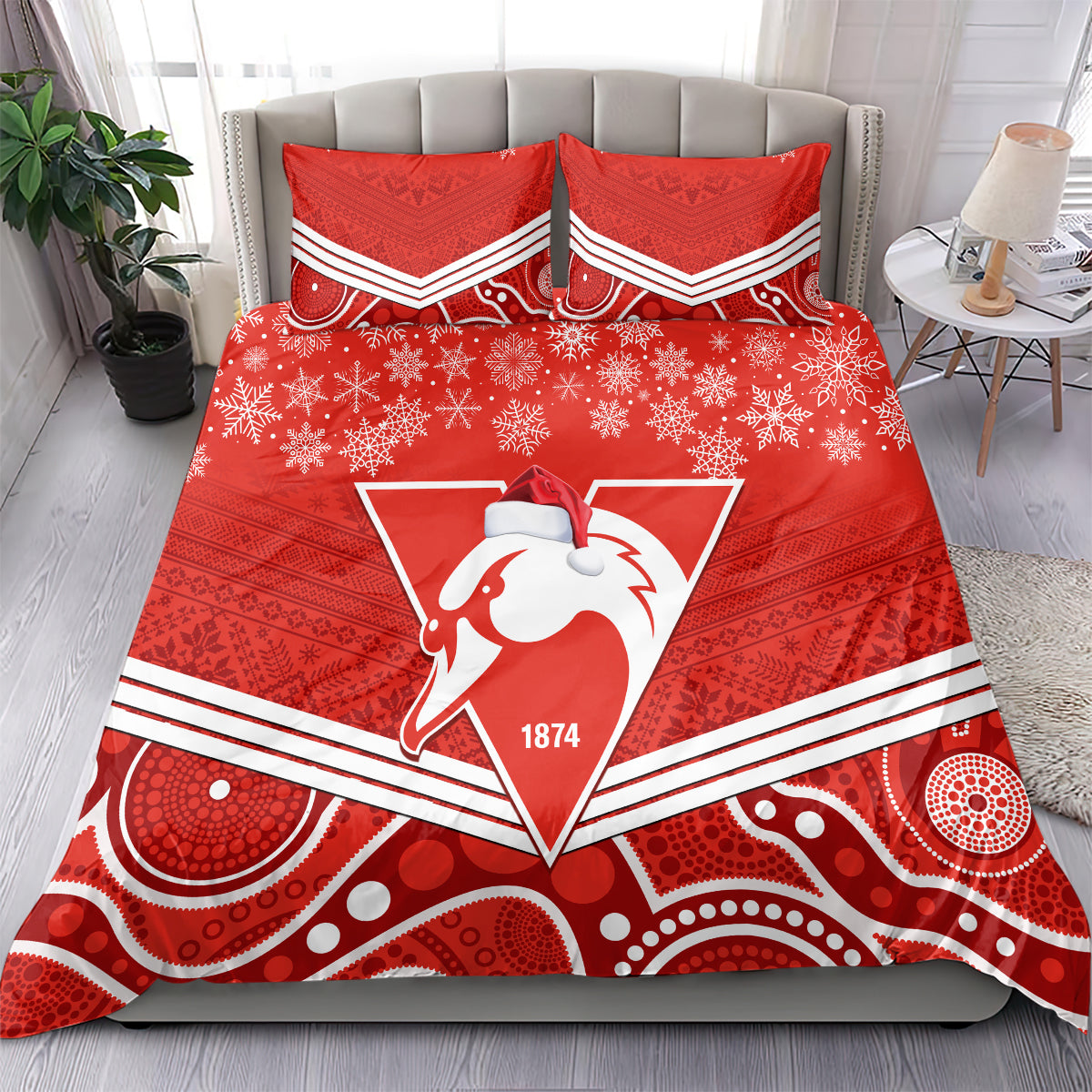 personalised-swans-football-christmas-bedding-set-merry-xmas-2023-mix-aboriginal-art