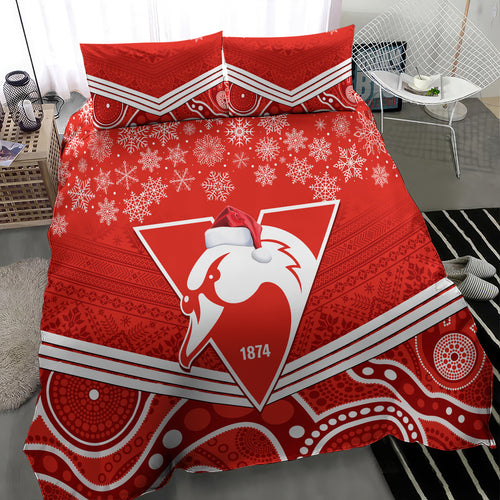 personalised-swans-football-christmas-bedding-set-merry-xmas-2023-mix-aboriginal-art