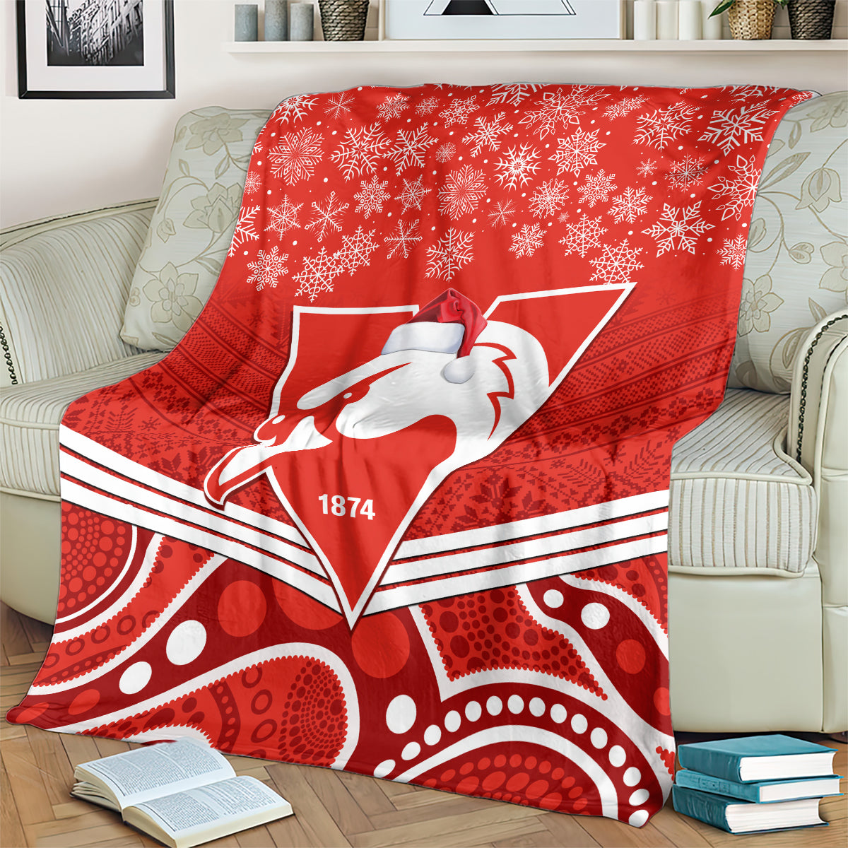 personalised-swans-football-christmas-blanket-merry-xmas-2023-mix-aboriginal-art