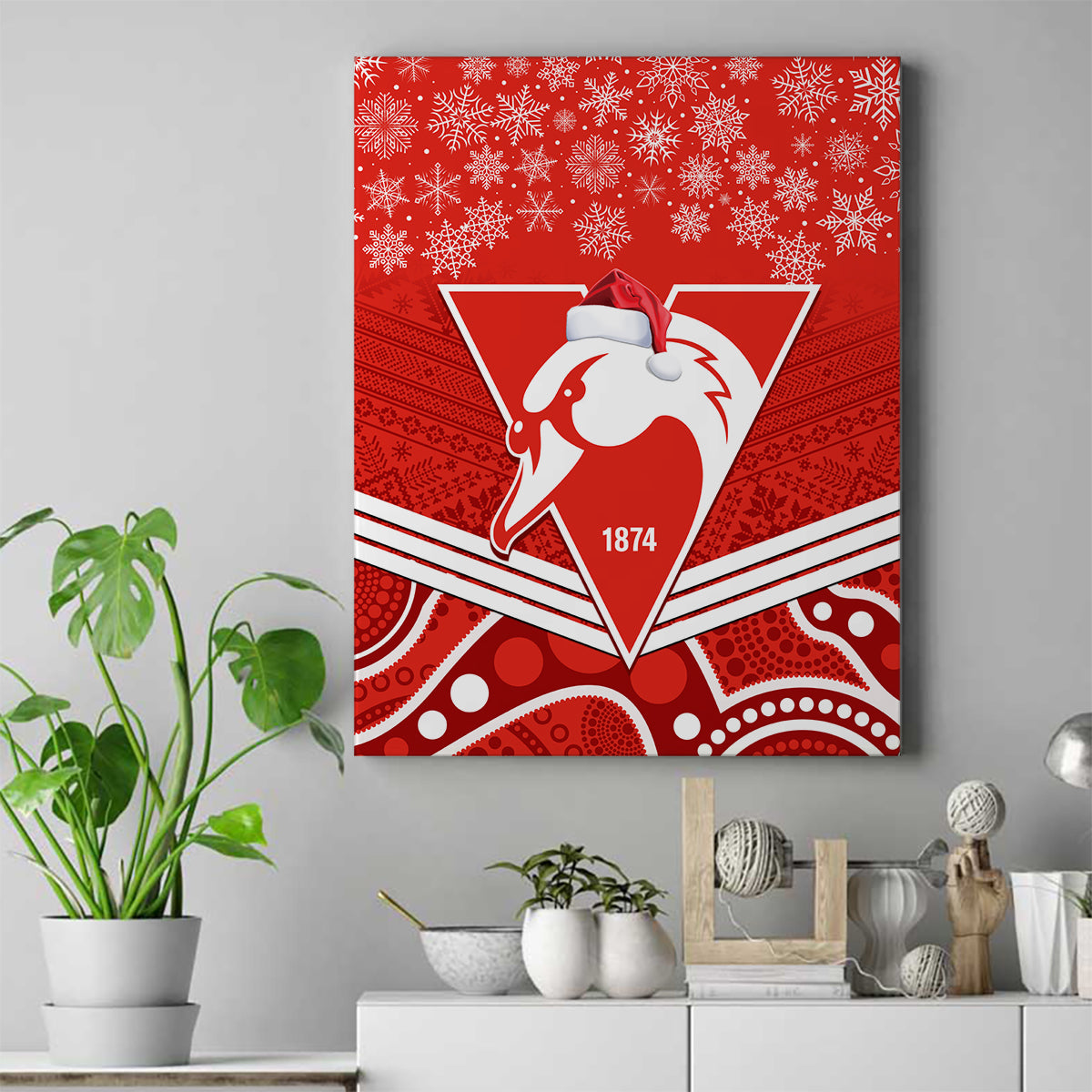 personalised-swans-football-christmas-canvas-wall-art-merry-xmas-2023-mix-aboriginal-art