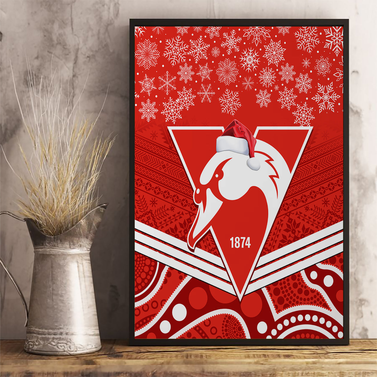 personalised-swans-football-christmas-canvas-wall-art-merry-xmas-2023-mix-aboriginal-art