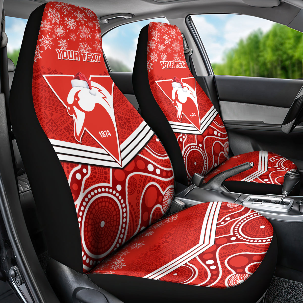 personalised-swans-football-christmas-car-seat-cover-merry-xmas-2023-mix-aboriginal-art