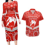 personalised-swans-football-christmas-couples-matching-long-sleeve-bodycon-dress-and-hawaiian-shirt-merry-xmas-2023-mix-aboriginal-art