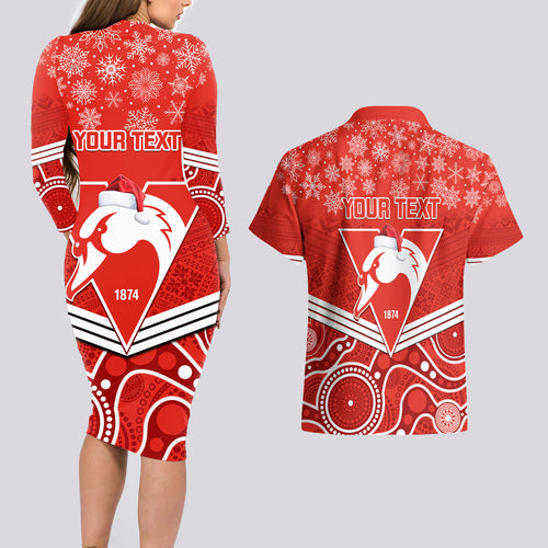 personalised-swans-football-christmas-couples-matching-long-sleeve-bodycon-dress-and-hawaiian-shirt-merry-xmas-2023-mix-aboriginal-art