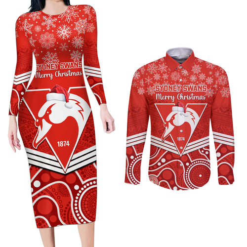 personalised-swans-football-christmas-couples-matching-long-sleeve-bodycon-dress-and-long-sleeve-button-shirt-merry-xmas-2023-mix-aboriginal-art