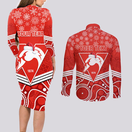 personalised-swans-football-christmas-couples-matching-long-sleeve-bodycon-dress-and-long-sleeve-button-shirt-merry-xmas-2023-mix-aboriginal-art