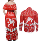 personalised-swans-football-christmas-couples-matching-off-shoulder-maxi-dress-and-long-sleeve-button-shirt-merry-xmas-2023-mix-aboriginal-art