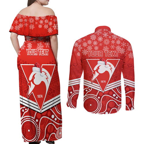 personalised-swans-football-christmas-couples-matching-off-shoulder-maxi-dress-and-long-sleeve-button-shirt-merry-xmas-2023-mix-aboriginal-art