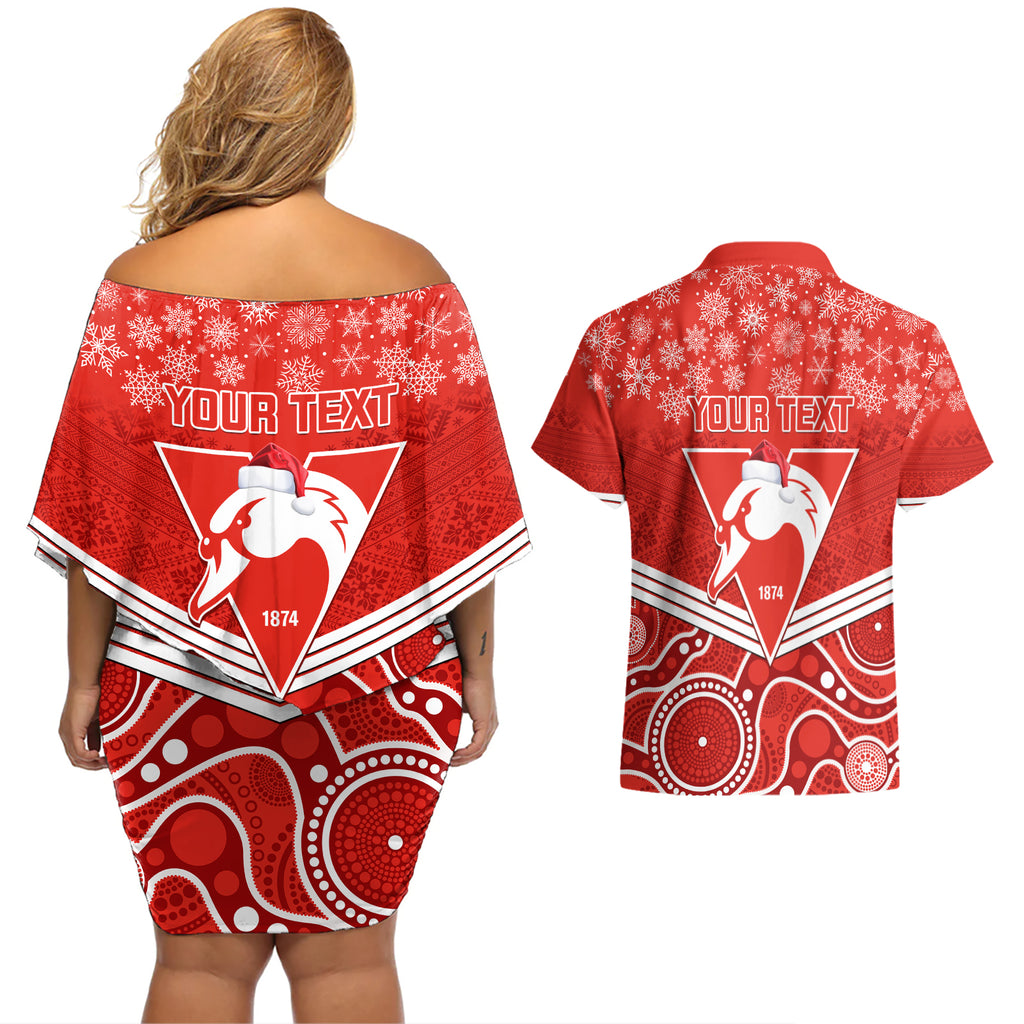 personalised-swans-football-christmas-couples-matching-off-shoulder-short-dress-and-hawaiian-shirt-merry-xmas-2023-mix-aboriginal-art