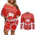 personalised-swans-football-christmas-couples-matching-off-shoulder-short-dress-and-long-sleeve-button-shirt-merry-xmas-2023-mix-aboriginal-art