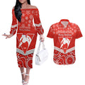 personalised-swans-football-christmas-couples-matching-off-the-shoulder-long-sleeve-dress-and-hawaiian-shirt-merry-xmas-2023-mix-aboriginal-art