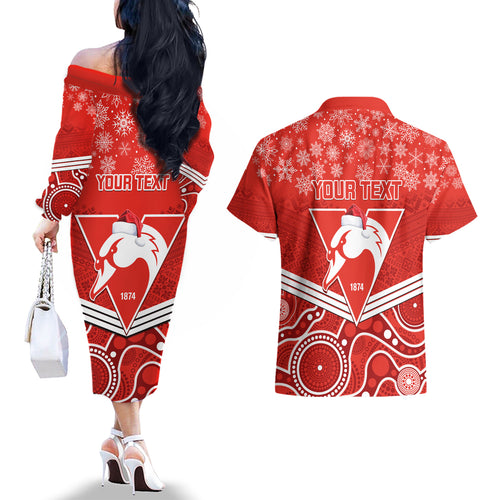 personalised-swans-football-christmas-couples-matching-off-the-shoulder-long-sleeve-dress-and-hawaiian-shirt-merry-xmas-2023-mix-aboriginal-art