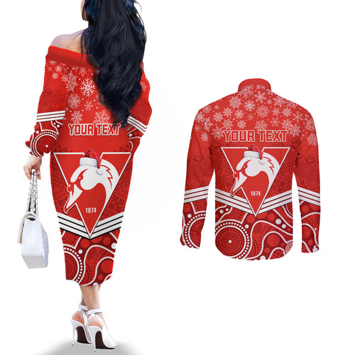 personalised-swans-football-christmas-couples-matching-off-the-shoulder-long-sleeve-dress-and-long-sleeve-button-shirt-merry-xmas-2023-mix-aboriginal-art