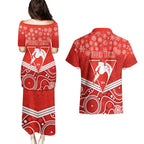 personalised-swans-football-christmas-couples-matching-puletasi-dress-and-hawaiian-shirt-merry-xmas-2023-mix-aboriginal-art