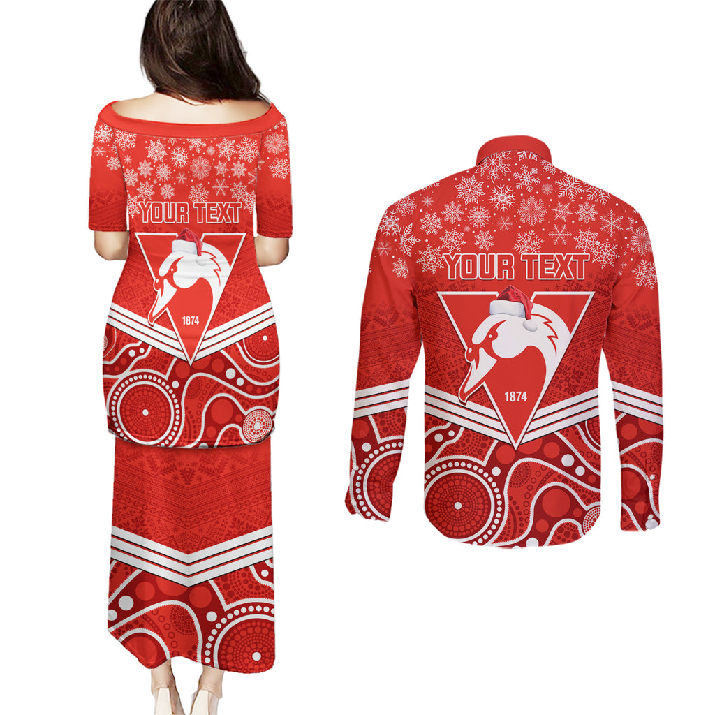 personalised-swans-football-christmas-couples-matching-puletasi-dress-and-long-sleeve-button-shirt-merry-xmas-2023-mix-aboriginal-art