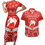 personalised-swans-football-christmas-couples-matching-short-sleeve-bodycon-dress-and-hawaiian-shirt-merry-xmas-2023-mix-aboriginal-art