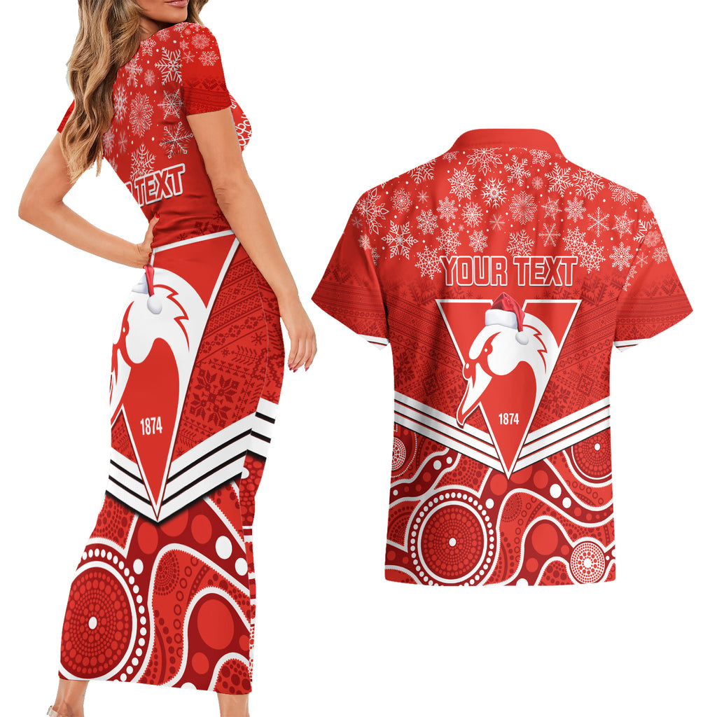 personalised-swans-football-christmas-couples-matching-short-sleeve-bodycon-dress-and-hawaiian-shirt-merry-xmas-2023-mix-aboriginal-art