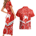 personalised-swans-football-christmas-couples-matching-short-sleeve-bodycon-dress-and-hawaiian-shirt-merry-xmas-2023-mix-aboriginal-art