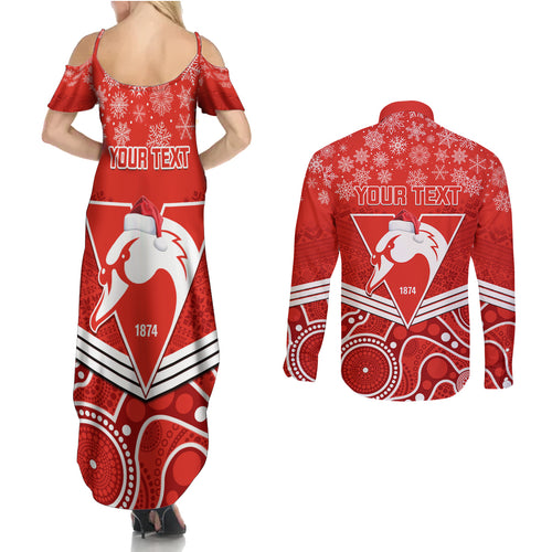 personalised-swans-football-christmas-couples-matching-summer-maxi-dress-and-long-sleeve-button-shirt-merry-xmas-2023-mix-aboriginal-art