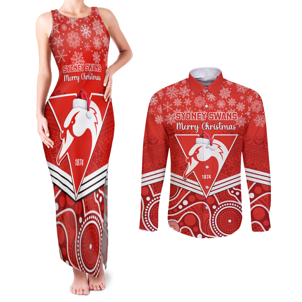 personalised-swans-football-christmas-couples-matching-tank-maxi-dress-and-long-sleeve-button-shirt-merry-xmas-2023-mix-aboriginal-art