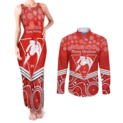 personalised-swans-football-christmas-couples-matching-tank-maxi-dress-and-long-sleeve-button-shirt-merry-xmas-2023-mix-aboriginal-art