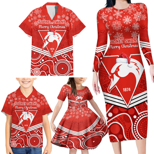 personalised-swans-football-christmas-family-matching-long-sleeve-bodycon-dress-and-hawaiian-shirt-merry-xmas-2023-mix-aboriginal-art