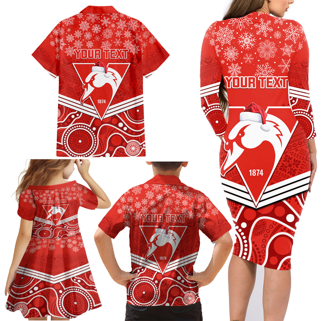 personalised-swans-football-christmas-family-matching-long-sleeve-bodycon-dress-and-hawaiian-shirt-merry-xmas-2023-mix-aboriginal-art