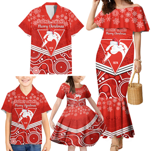 personalised-swans-football-christmas-family-matching-mermaid-dress-and-hawaiian-shirt-merry-xmas-2023-mix-aboriginal-art