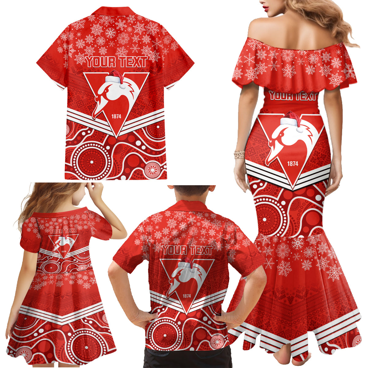 personalised-swans-football-christmas-family-matching-mermaid-dress-and-hawaiian-shirt-merry-xmas-2023-mix-aboriginal-art