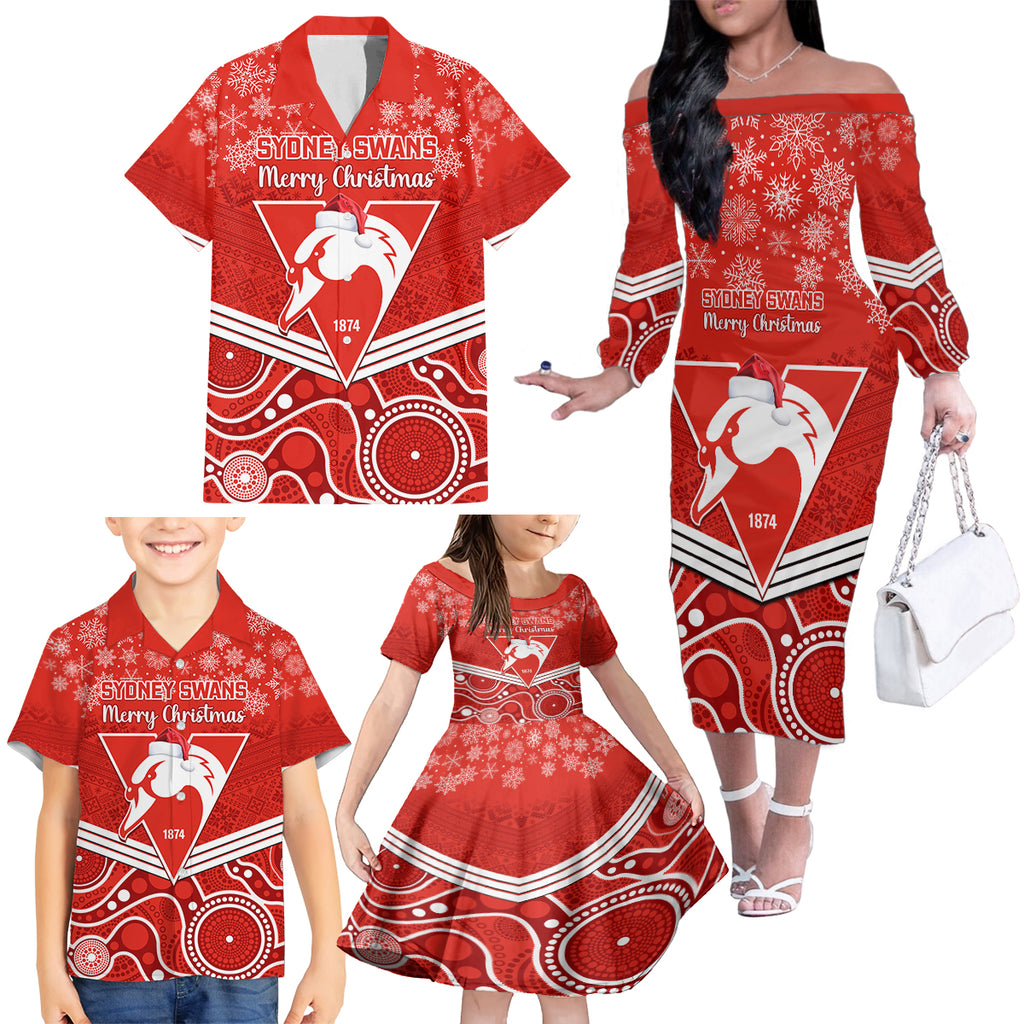 personalised-swans-football-christmas-family-matching-off-shoulder-long-sleeve-dress-and-hawaiian-shirt-merry-xmas-2023-mix-aboriginal-art