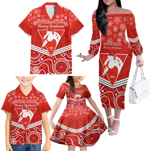 personalised-swans-football-christmas-family-matching-off-shoulder-long-sleeve-dress-and-hawaiian-shirt-merry-xmas-2023-mix-aboriginal-art