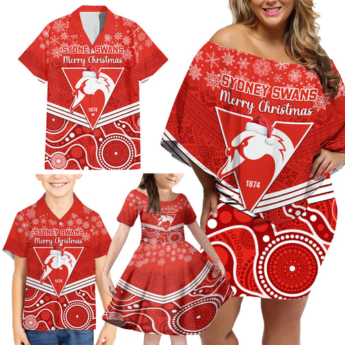 personalised-swans-football-christmas-family-matching-off-shoulder-short-dress-and-hawaiian-shirt-merry-xmas-2023-mix-aboriginal-art